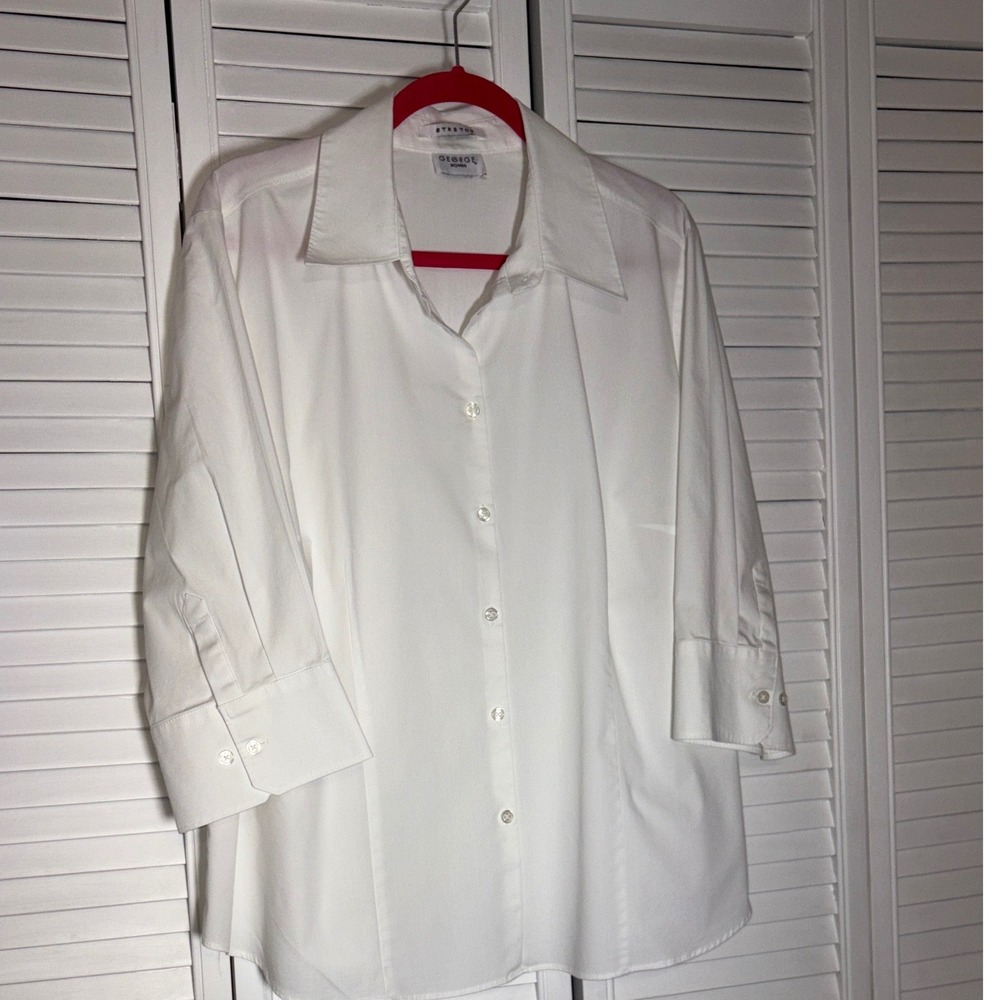George Woman White 3/4 Sleeve Stretch Button Down Shirt Professional Top